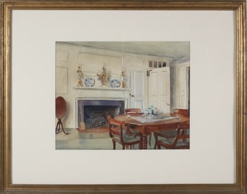 Edgar W. Jenney Watercolor on Paper "Dining Room 10 Pleasant Street, Nantucket, Massachusetts"