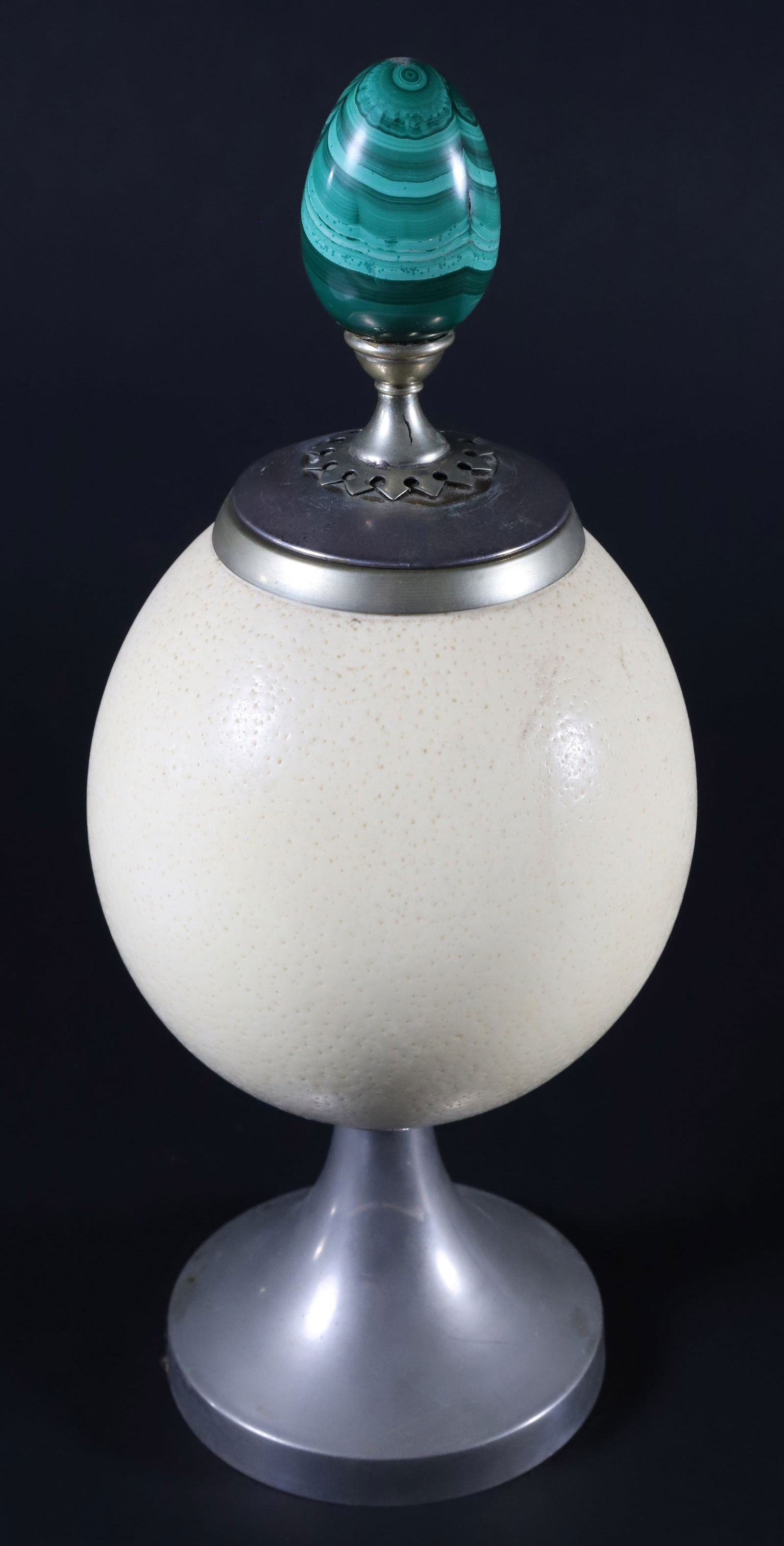 Redmile, London Metal Mounted Ostrich Egg with Malachite Egg Finial (1 of 5)