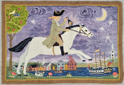 Vintage Hooked Rug "The Midnight Ride of Paul Revere" by Lib Callaway