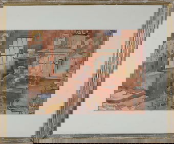 Sanford Stevens Watercolor on Paper "Wharf Rats Club, Nantucket", circa 1929