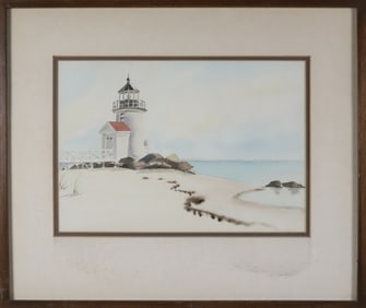 Attributed to Doris Beer Watercolor on Paper "Brant Point Light, Nantucket"