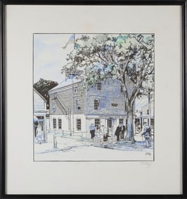 Tony Sarg Hand Colored Black and White Print "Customs House Main Street Nantucket"