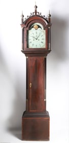 Stephen Taber Inlaid Mahogany Tall Case Clock in a Roxbury Case, circa 1798-1825