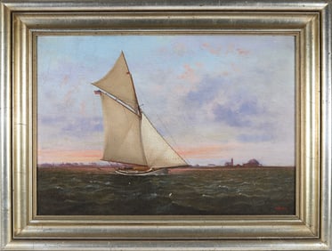 N. Roberts Oil on Canvas "Sailing Around Brant Point Nantucket", 19th Century