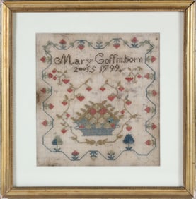 Exceedingly Rare Nantucket Sampler Mary Coffin born 2nd Month 5, 1799