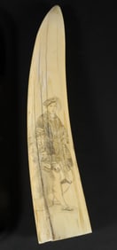 Scrimshawed Antique Walrus Tusk, 19th Century