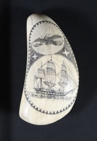 Scrimshaw Antique Sperm Whale Tooth, 19th Century