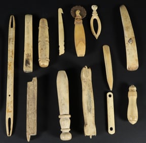 Assortment of Thirteen Antique Whale Bone Artifacts, 19th Century