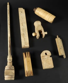 Group of Seven Sailor Made Whalebone Fragments, 19th Century