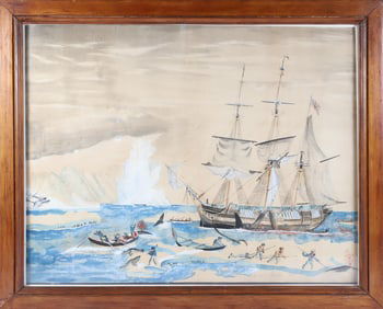 George Marshall Watercolor and Gouache "View of Arctic Whaling and Sealing", circa 1832