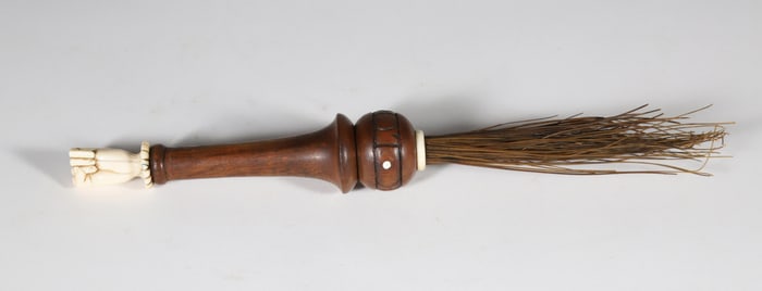 Antique Duster with Carved Clenched Fist Handle, 19th Century