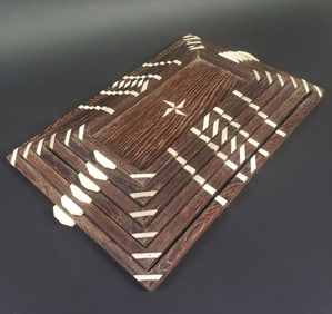 Nest of Six Antique Bone Inlaid Serving Trays