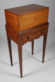 Tantalus Inlaid Box on One Drawer Inlaid Stand, 19th Century