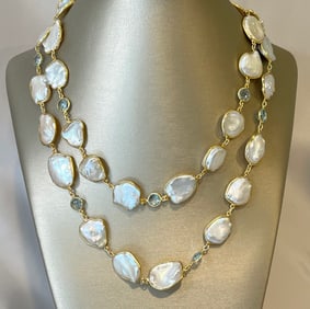 Fresh Water Baroque Pearl and Faceted Aquamarine Vermeil Necklace
