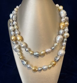 Fine and Lustrous 10mm-16mm Baroque South Sea and Tahitian Pearl Necklace, 18k White Gold