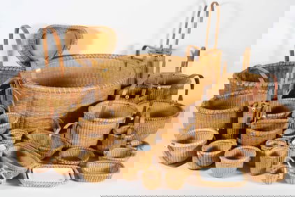 Collection of Approximately Thirty-One Hand Made Nantucket Baskets in Various Forms and Makers