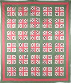 Antique Calico 9-Patch Square Within a Square Patchwork Quilt, 19th Century