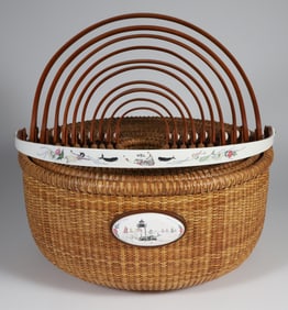 Nest of Eleven Contemporary Nantucket Style Round Open Swing Handle Baskets