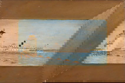 Lincoln J. Ceely Nantucket Oil on Door Panel "Steamship Rounding Brant Point, Nantucket", early 20th