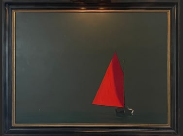 Robert Stark Jr. Oil on Canvas "Lone Red Sail at Night"