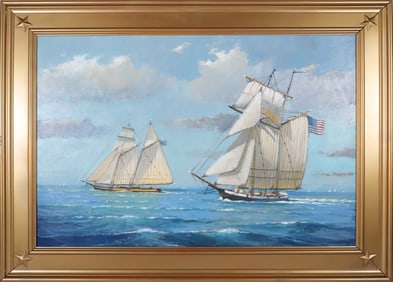 William Lowe Oil on Linen "Lynx and Pride Sailing at Sea"