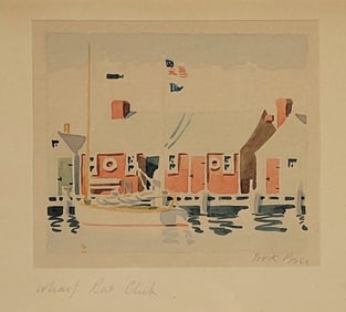 Doris & Richard Beer Nantucket Watercolor on Paper "Wharf Rat's Club"