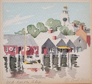 Doris and Richard Beer Miniature Nantucket Watercolor ?Old North Slip?