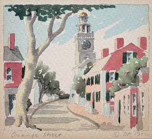 Doris and Richard Beer Miniature Nantucket Watercolor "Orange Street"