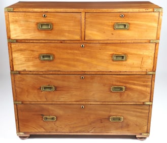 British Blond Mahogany Campaign Chest of Drawers, 19th Century