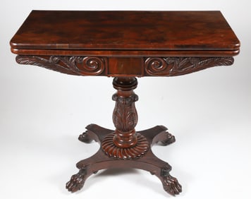 American Classical Carved Mahogany Pedestal Game Table, circa 1825