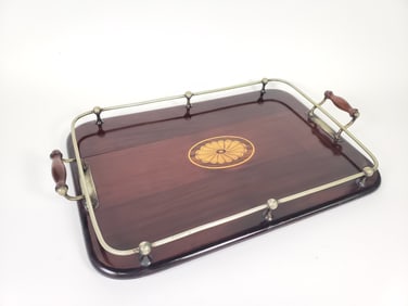 Antique Satinwood Fan Inlaid Serving Tray