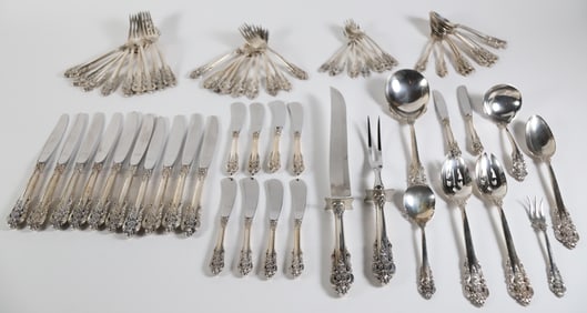 Wallace Grande Baroque Sterling Silver Flatware Service Compromising 68 Pieces