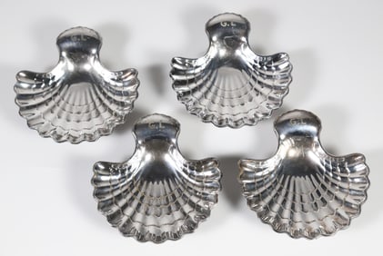 Set of Four Tiffany & Co. Silver Soldered Scallop Shell Form Dishes