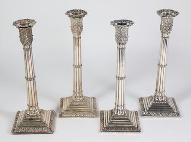 Set of Four Hawksworth Sheffield Silver Plated Candlesticks, 19th Century