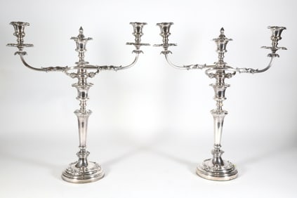 Pair of Roberts, Smith & Co. Old Sheffield Plate Three-Light Candlelabra, circa 1830