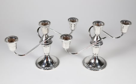 Pair of Sterling Silver Three-Light Candelabra
