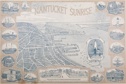 Rare Henry Royster Nantucket Sunrise Birdseye View Map, circa 1984