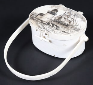 Mark A. Sutherland Miniature Scrimshaw Bone Ditty Box Purse, circa 2004