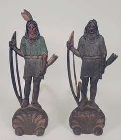 Pair of Antique Figural Native American Indian Andirons