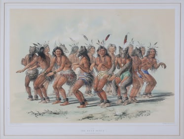 George Catlin Hand Colored Lithograph "The Bear Dance" #18
