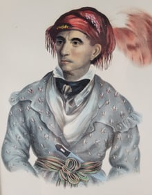 19th Century McKenney and Hall Hand Colored Native American Indian Lithograph