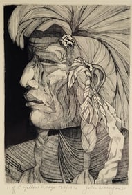 1972 John W. Morgan III Yellow Rodge Nantucket Native American Indian Engraving