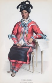 19th Century Charles Bird King Handcolored Lithograph "Tshusick An Ojibway Woman"