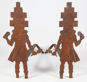 Pair of Cut Sheet Metal "Kachina" Andirons, circa 1970s