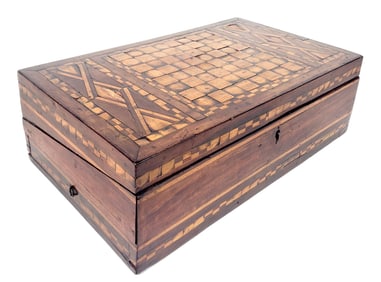 Antique Multi-Wood Inlaid Gameboard Lap Desk, 19th century