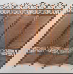 Vintage Bamboo Four-Panel Folding Screen Room Divider