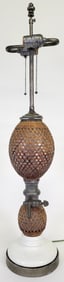 Antique French Wicker & Glass Seltzer Bottle Lamp