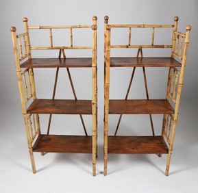 Pair of Vintage Bamboo 3-Tier Bookshelves
