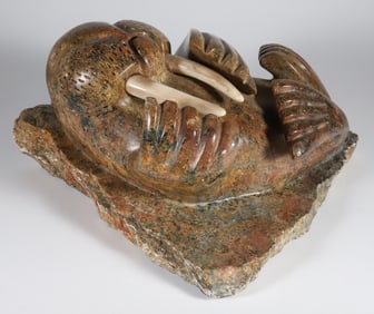 Contemporary Carved Granite Walrus Sculpture, Signed, circa 1989