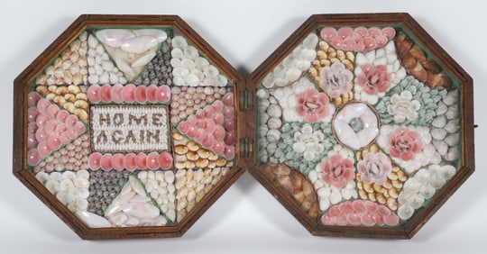 Double Sailor's Valentine with Shell Phrase "Home Again", 19th Century